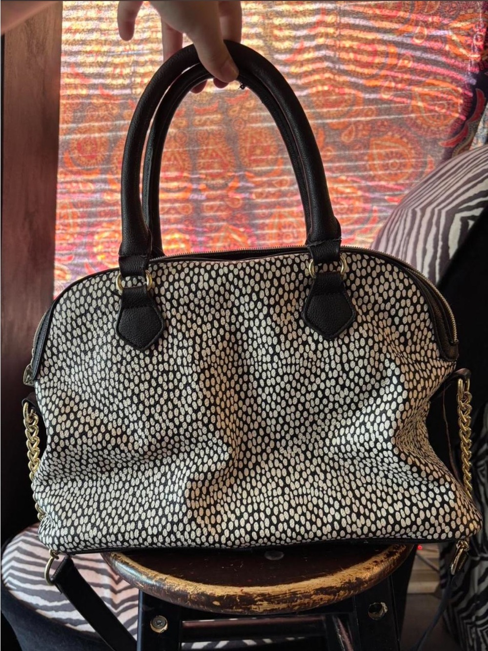 betsy johnson Black & White Polka Dot Bow Satchel - Picture 2 of 6